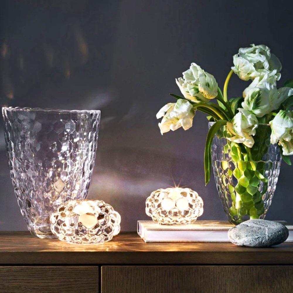 Orrefors Clear Glass Art Glass Textured Abstract Tea Light Candle Holder